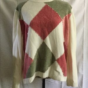 Cream, green and reddish color sweater